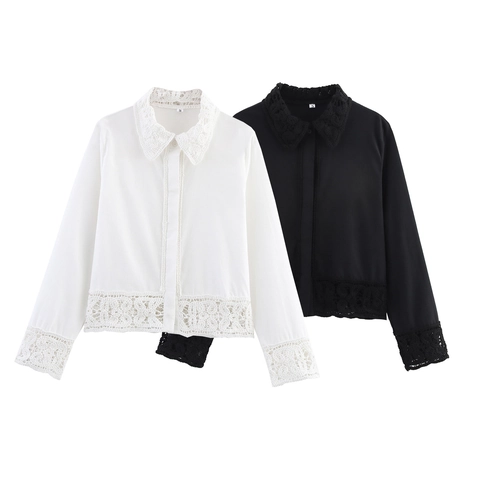 Camicetta Casual da Donna in Pizzo all'Uncinetto e Pantaloncini a Vita Alta Completi Vintage Eleganti per Donna