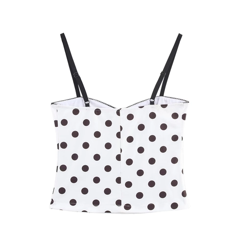 Damen Vintage Polka Dot Cami Top Spitzenbesatz V-Ausschnitt Verstellbare Spaghettiträger Slim Fit Polyester Sommer Crop Top