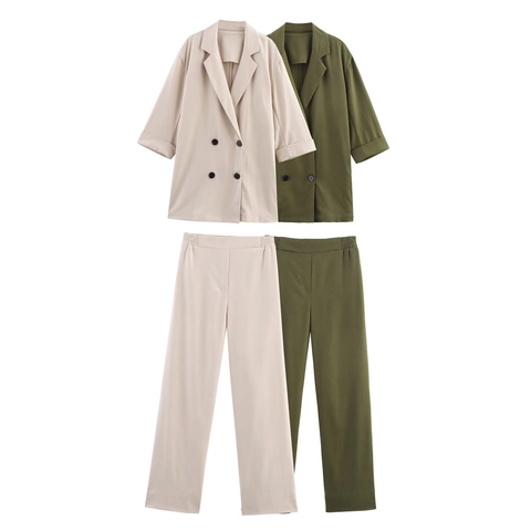 Damen Casual Zweireihiger Blazer Oder Gerade Hose Mit Elastischem Bund OL Professioneller Anzug Einzelteile Einfarbig Oberteil Hose
