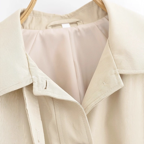 Damen Slim Fit Kurzer Trenchcoat Mit Taillengürtel Eleganter Revers Langarm Einreihiger Knopfjacke Khaki Frühjahrsoberbekleidung