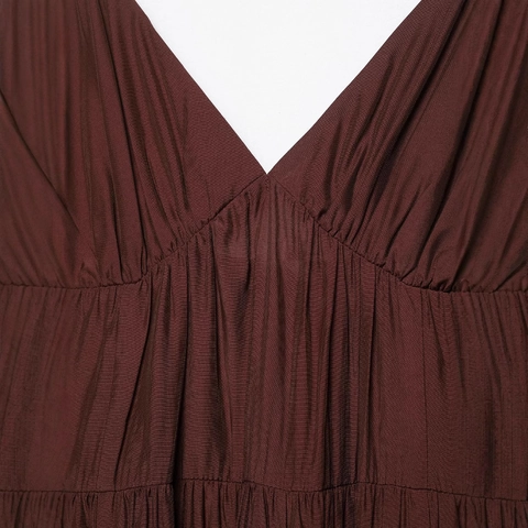 Women Elegant V Neck Tiered Maxi Dress Spaghetti Strap Solid Color Pleated A Line Long Dress Summer Vacation Outfits