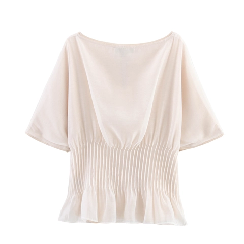 Women Off Shoulder Elastic Waist Peplum Top Ruffle Short Sleeve Chiffon Blouse Elegant Sexy Solid Color Shirt Summer