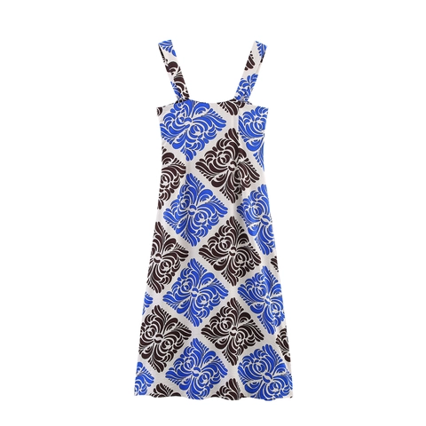 Robe Midi Femme Imprimé Cachemire Bohème Été Double Bretelles Boutonnée Fente Robe de Plage Vacances