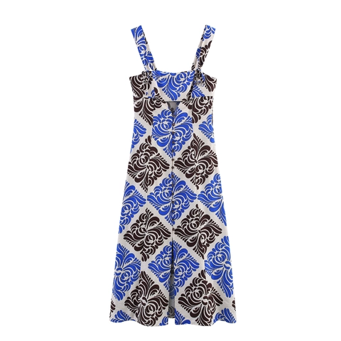 Robe Midi Femme Imprimé Cachemire Bohème Été Double Bretelles Boutonnée Fente Robe de Plage Vacances