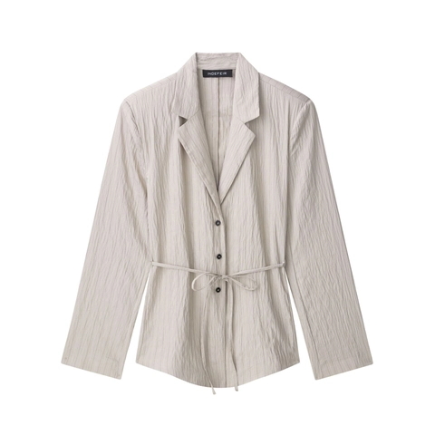 Ensemble Blazer À Rayures Et Short Style Français Pour Femmes Été Décontracté Bureau Beige Manches Longues Revers Costume