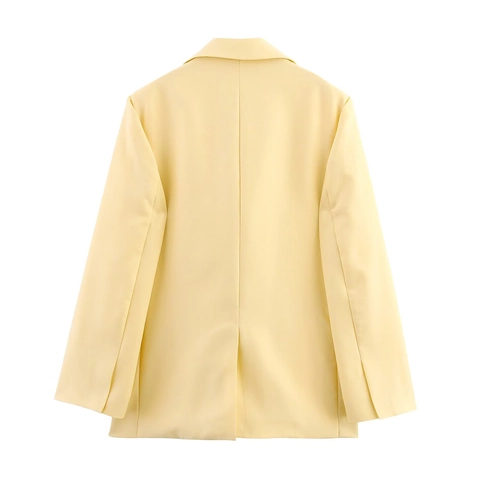 Women Casual Double Breasted Blazer Jacket Solid Color Long Sleeve Lapel Outerwear With Big Pockets For Office Daily Wear
