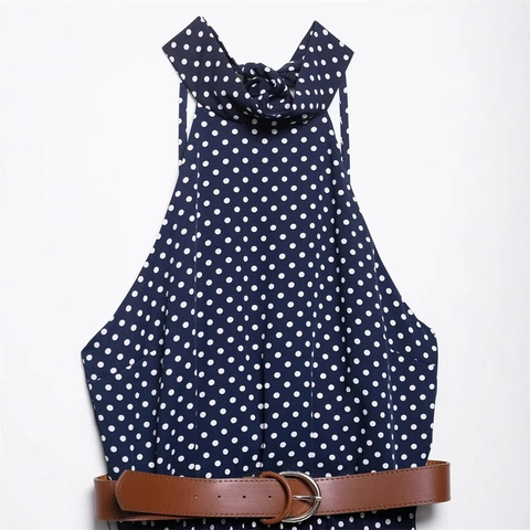 Damen Neckholder Polka Dot Plissee Maxi Kleid Mit Gürtel Elegant Ärmellos Rückenfrei Satin Optik Langes Kleid Für Party 2025 Frühjahr