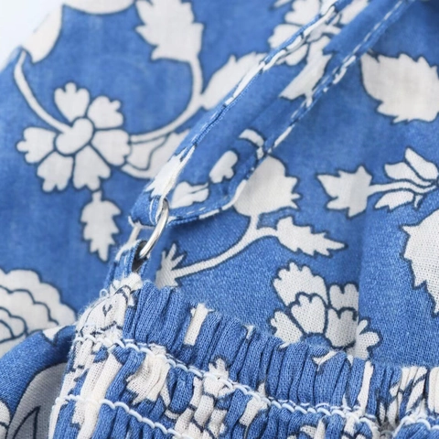 Damen Bohemian Blumen Gestuft Maxi Kleid Spaghettiträger V Ausschnitt Rückenfrei Schleife Sommer Strand Urlaub Patchwork Kleid