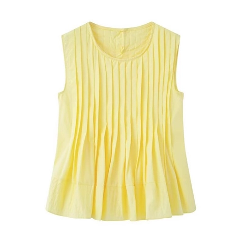 Dames Casual Mouwloze Top Met Accordeon Plooien Peplum Zoom Polyester Ronde Hals Effen Kleur Minimalistisch Elegante Blouse