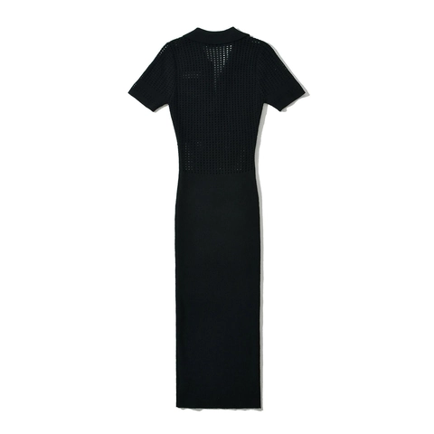 Vestido Midi de Punto Ajustado para Mujer Sexy Polo Cuello en V Calado Manga Corta Vestido de Punto Ajustado para Primavera Verano