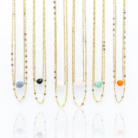 Vintage Stainless Steel Double Layer Necklace For Women Gold Plated Natural Stone Pendant Moonstone Green Aventurine Necklaces Jewelry Gift