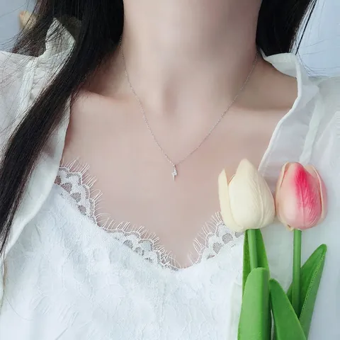Collier Pendentif Éclair en Argent Sterling 925 Avec Zirconium Incrusté Chaîne de Clavicule Minimaliste Bijoux Femme