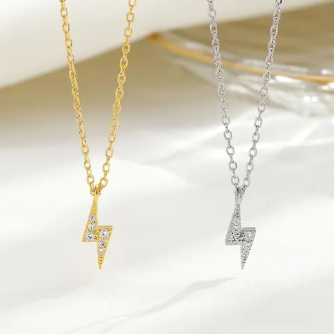 Collier Pendentif Éclair en Argent Sterling 925 Avec Zirconium Incrusté Chaîne de Clavicule Minimaliste Bijoux Femme