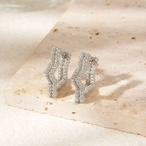 Orecchini A Cerchio A Stella Rame Texturizzato Geometrico Huggie Gioielli Tendenza Elegante Leggero Per Donne