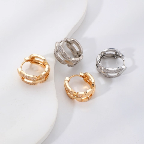 Pendientes De Aro Huggie Con Eslabones Geométricos Mujeres Micro Pavé Circonita Cobre Joyería Estilo Simple Tendencia Minimalista