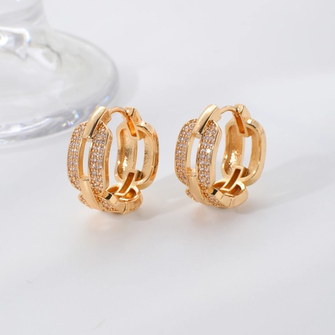 Pendientes De Aro Huggie Con Eslabones Geométricos Mujeres Micro Pavé Circonita Cobre Joyería Estilo Simple Tendencia Minimalista