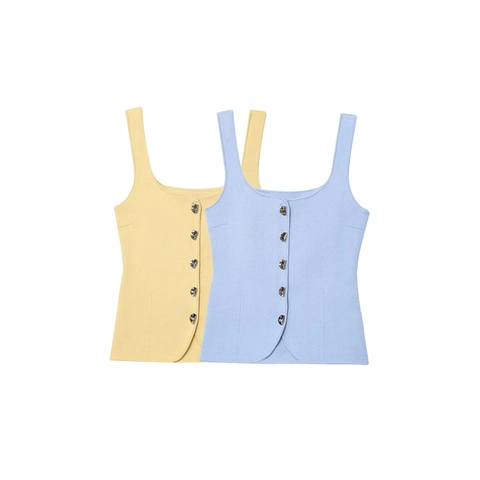 Women Knitted Square Neck Vest Slim Fit Sleeveless Knitwear Top With Metal Buttons Casual Spring Fashion Waistcoat