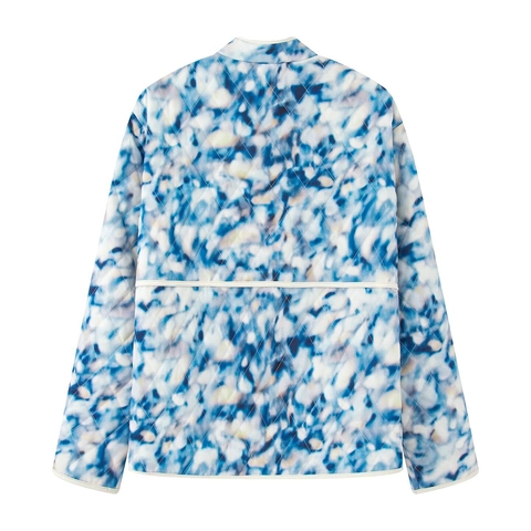 Women Floral Printed Quilted Jacket Lightweight Stand Collar Button Down Long Sleeve Casual Outerwear Coat Padded Parka