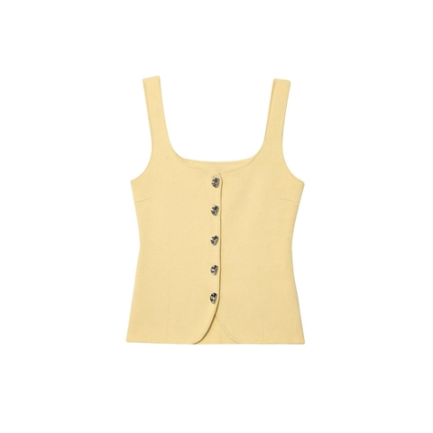 Women Knitted Square Neck Vest Slim Fit Sleeveless Knitwear Top With Metal Buttons Casual Spring Fashion Waistcoat