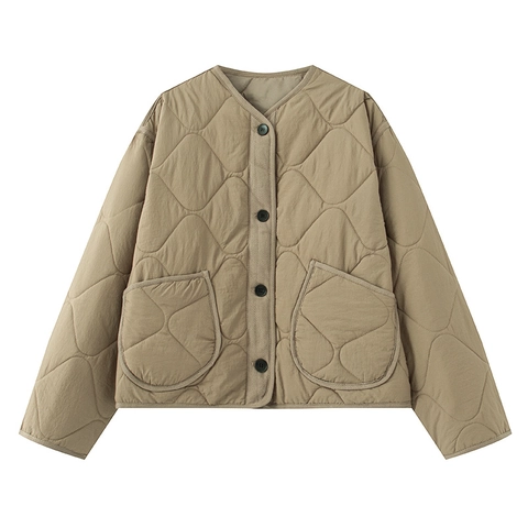 Damen Rundhalsausschnitt Steppjacke Zwiebelmuster Leichte Einreihige Außenbekleidung Mantel Mit Taschen Lässig Frühling Herbst