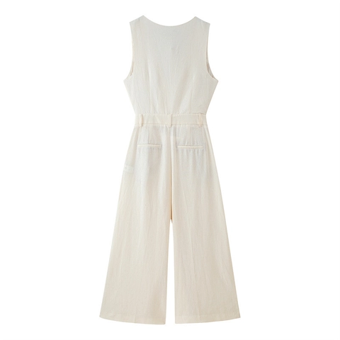 Women Elegant Two Piece Set Office Vest And Wide Leg Pants Sleeveless V Neck Asymmetric Button Suit Solid Color Casual Summer Outfits