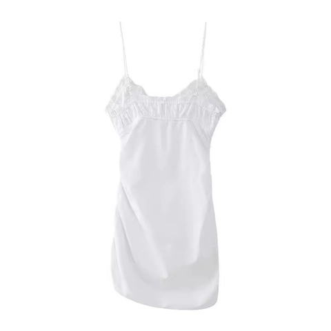 Robe Courte à Bretelles Blanche Pour Femme Col en V Nœud Froncé Cordon de Serrage Sexy Coupe en A Sans Manches Été Fête