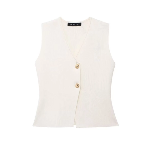 Gilet in Maglia da Donna Autunno Inverno Scollo a V Senza Maniche Maglione Con Bottoni Dorati Moda Casual Gilet a Costine Top e Gonna Set