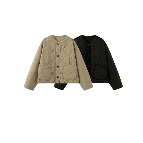 Damen Rundhalsausschnitt Steppjacke Zwiebelmuster Leichte Einreihige Außenbekleidung Mantel Mit Taschen Lässig Frühling Herbst