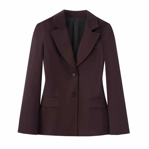 Chaqueta Americana Mujer Ajustada Acrílico Hombreras Manga Larga Profesional Negocios Oficina Elegante Color Sólido