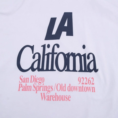 Women Casual White T-Shirt American Retro LA California Letter Print Round Neck Short Sleeve Cotton Blend Oversized Top