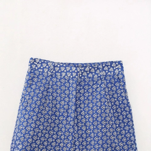 Damen Baumwollshorts Hohe Taille Blumenstickerei Casual Sommer A-Linie Lose Stickerei Strandhose Vintage Blau Weiß Shorts