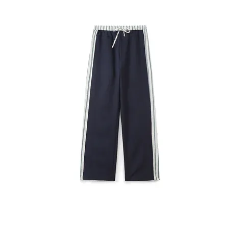 Pantaloni da Donna Casual a Vita Alta Gamba Larga Strisce Laterali Coulisse Dritti 100% Poliestere Abbigliamento Estivo Streetwear
