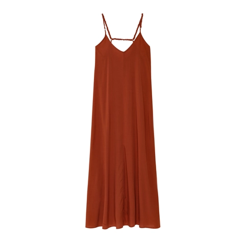 Vestido Maxi de Verano Minimalista para Mujer con Cuello en V y Tirantes Spaghetti Elegante Suelto de Algodón Tencel Sin Mangas Color Sólido
