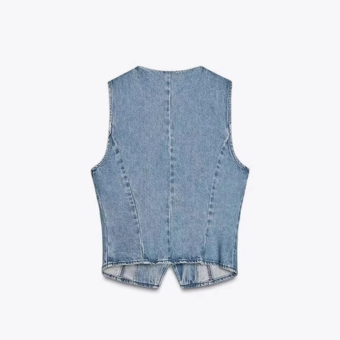 Damen Casual Denim Weste Und Weite Jeans Ärmelloses Button Down Denim Top Hohe Taille Washed Denim Hose Mode Outfit
