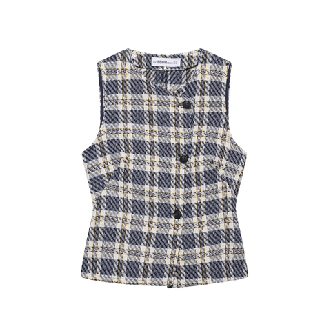 Women Elegant Plaid Tweed Outfits Sleeveless Button Vest And High Waist Culottes Streetwear Casual Coordinates for Women Office Wearing