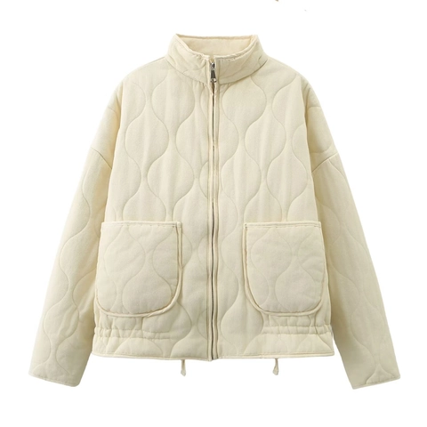 Chaqueta Acolchada de Algodón Lavado Casual para Mujer Cuello Alzado Holgada Abrigo de Invierno Streetwear Top Con Bolsillos