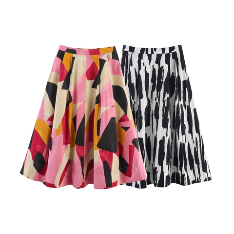 Gonna Midi Casual da Donna con Stampa Geometrica Astratta Vita Alta a Linea Gonna Lunga Elegante Moda Primavera Estate Versatile