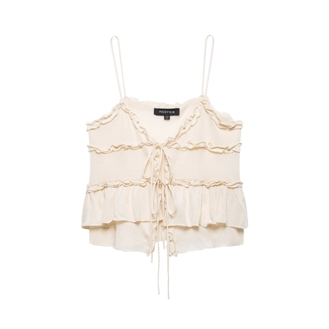 Canotta in Maglia con Volant Stile Francese da Donna Top con Lacci Spalline Sottili Senza Maniche Scollo a V Dolce Estate