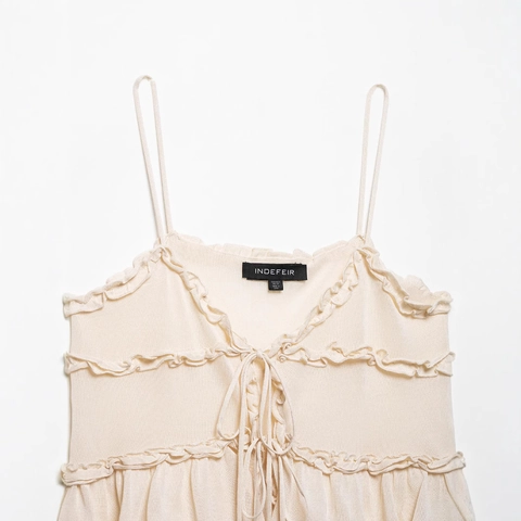 Canotta in Maglia con Volant Stile Francese da Donna Top con Lacci Spalline Sottili Senza Maniche Scollo a V Dolce Estate