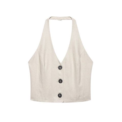 Damen Sommer Halfter V-Ausschnitt Weste Top Und A-Linie Midi Rock Set Mit Gürtel Lässiges Baumwolle Leinen Textur Outfit