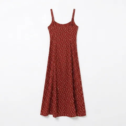 Abito a Canotta Rosso a Pois Retro da Donna Stile Francese Spalline Regolabili Spacco Laterale Abito Midi Estivo Senza Maniche Festa
