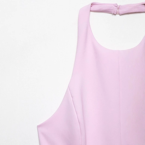 Women Sexy Halter Tank Top Backless Peplum Hem Sleeveless Ruffle Summer Vest Top Solid Color Sweet Style Vest Top