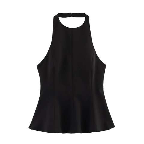 Haut Peplum Sexy pour Femmes Dos Nu Sans Manches Couleur Unie Été Élégant Socialite Chemisier de Fête Pull Shirt