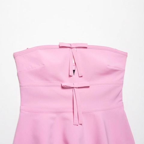 Top Bustier Rose pour Femmes Avec Nœud Basque Sans Bretelles Été Mode Élégant Slim Dos Nu Sans Manches Haut Pullover