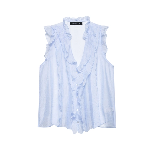 Damen Elegante Ärmellose Bluse Mit Rüschen V-Ausschnitt Geknöpfte Chiffon Polyester Casual Hemd Top Für Alltag Party Büro