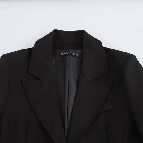 Chaqueta Blazer Negra Ajustada Elegante Para Mujer Cuello Solapa Abotonadura Sencilla Manga Larga Con Hombreras Para Oficina