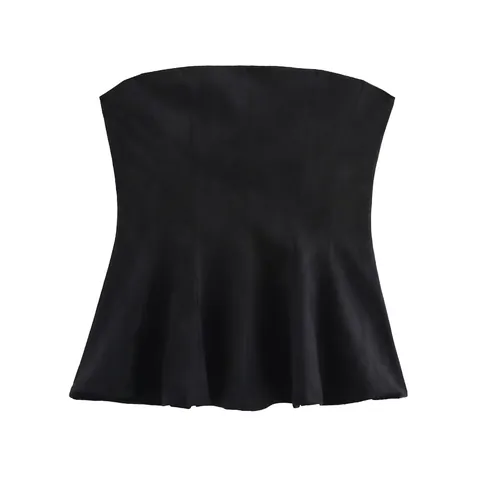 Top a Tubo Peplum Senza Spalline da Donna Sexy Senza Maniche Tinta Unita Vestibilità Aderente Texture Vellutata Stile Strada Sera