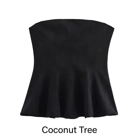 Top de Tubo Peplum Sin Tirantes Sexy para Mujer Sin Mangas Color Sólido Ajustado Textura Terciopelo Estilo Callejero Fiesta