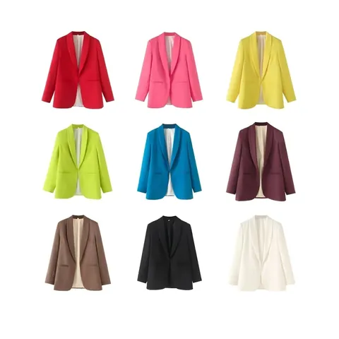 Women Casual Shawl Collar Blazer Long Sleeve Open Front Office Lady Solid Color Suit Jacket With Pockets Fashion Outerwear