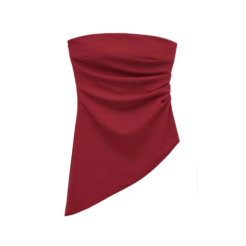 Top a Tubo Senza Spalline con Increspature da Donna Orlo Asimmetrico Tinta Unita Streetwear Festa Sexy Vestibilità Slim Poliestere Senza Maniche